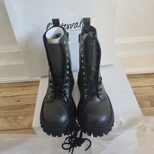 L'INTERVALLE Charcoal Lace-Up Combat Boots